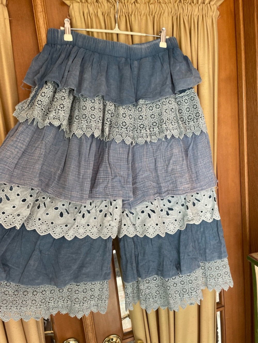 Oli & Hali Blue Tiered Eyelet Lace Midi Coulott Skirtlike NWOT XL - Picture 2 of 5